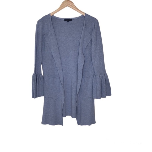 Fate Anastasia Size Small Ruffle Bell Sleeve Cardigan in Gray Open Front Pockets - Picture 1 of 11